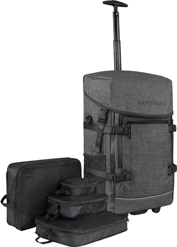 normani Reiserucksack 37 L Reisetrolley mit Rollen Reisetasche mit Rucksackfunktion mit Kleidertaschen Handgepäck Bordgepäck Farbe Anthrazit von normani