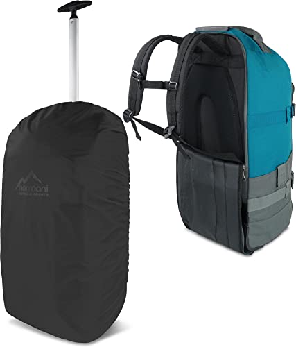 Reisetasche mit Rucksackfunktion und Regenüberzug- Trolley 60 Liter - Backpack Farbe Grau/Petrol von normani