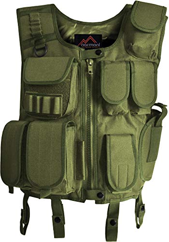 normani SWAT Weste Einsatzweste mit vielen Taschen und Pistolenholster in Schwarz Farbe Oliv Größe XL-XXL von normani