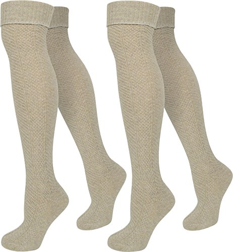 normani Stiefel Kniestrümpfe mit Umschlag, Zopfmuster, Grobstrick Overknee Farbe Beige Größe 35/38 von normani