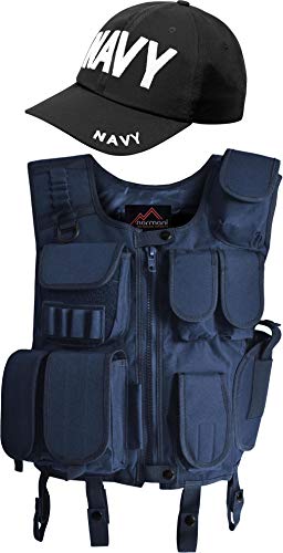 normani Taktische Einsatz Weste SWAT Patch mit Pistolenholster und SWAT Cap Tactical Vest Farbe Navy Größe XL von normani