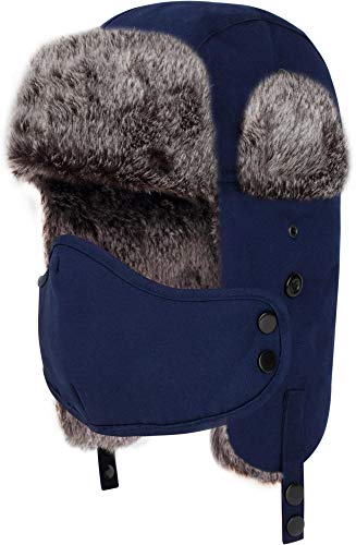 normani Unisex Wintermütze Tschapka Kunst-Fellmütze mit Ohrenklappen und Mundschutzmaske - Winddicht und wasserabweisend Farbe Navy Größe L/XL normani Unisex Wintermütze Tschapka Kunst-Fellmütze mit Ohrenklappen und Mundschutzmaske - Winddicht und wasserabweisend Farbe Navy Größe L/XL von normani