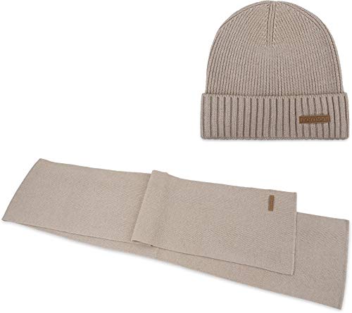 normani Winterschal und Strickmütze aus Merinowolle für Damen und Herren im Set Farbe Beige normani Winterschal und Strickmütze aus Merinowolle für Damen und Herren im Set Farbe Beige von normani
