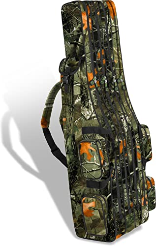 normani XXL Angelrutentasche Rutentasche mit 4 Rutenfächern für 8 Ruten - Angeltasche Kescher und Rutenhalter - Ruttenfutteral -125cm -150cm -160cm -170cm -190cm Farbe Autumn Camo Größe 1,60 m von normani