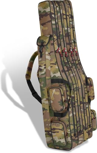 normani XXL Angelrutentasche Rutentasche mit 4 Rutenfächern für 8 Ruten - Angeltasche Kescher und Rutenhalter - Ruttenfutteral -125cm -150cm -160cm -170cm -190cm Farbe Tactical Camo Größe 1,25 m von normani