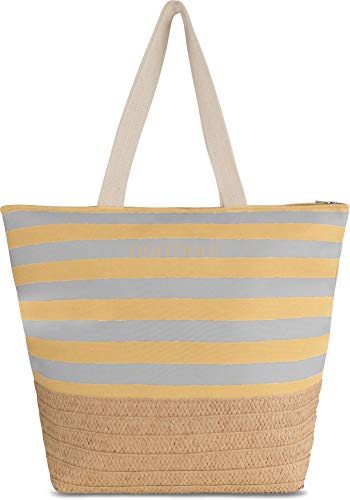 normani XXL Strandtasche mit Reißverschluss, Henkeln und Innentasche - Shopper groß - Damen Schultertasche beach bag gestreift- große Tasche mit Stroh 23 Liter Farbe Gelb normani XXL Strandtasche mit Reißverschluss, Henkeln und Innentasche - Shopper groß - Damen Schultertasche beach bag gestreift- große Tasche mit Stroh 23 Liter Farbe Gelb von normani