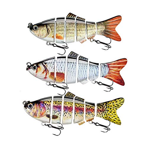 ods lure 3pcs Fischköder Set, Mehrsegmentkunstköder langsam sinkende Angelköder lebensechte Schwimmköder mit Angelhaken für Barsch Forellen Salzwasser Süßwasser von ods lure