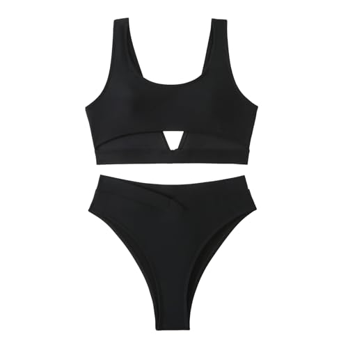 ohodhmnu Zweiteiliger Damen-Badeanzug, hohe Taille, Bikini-Set, einfarbig, für Urlaub, Surfen von ohodhmnu