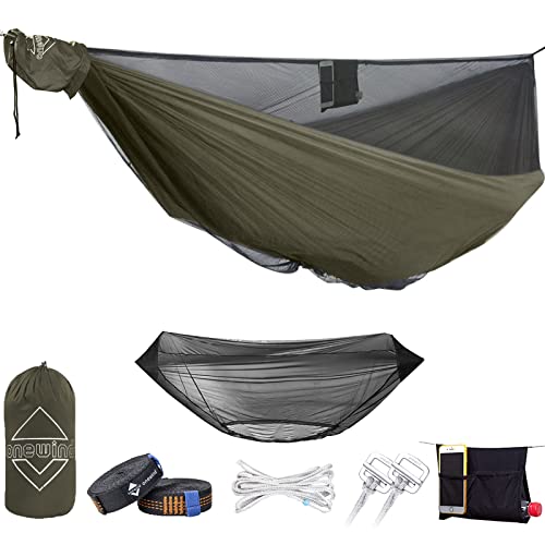 onewind 335cm Double Camping Hängematte Bug Net Bundle-Ridgeline, leichte Baumgurte, Ripstop Nylon Compact Strong-Holds 550lbs, ideal für das Überleben von Bushcraft, Adventure Explorer von onewind