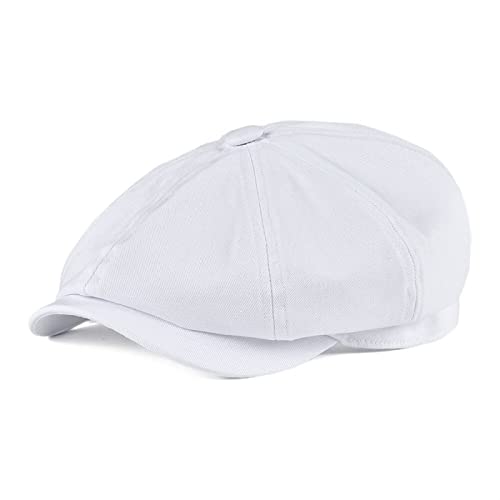 oonui Schiebermütze Herren Newsboy Cap Herren Twill Baumwollhut Damen Caps Retro Große Kopfbedeckung Große Hüte Cabbie Baskenmütze Für Herren, Weiß, 58-59 cm von oonui