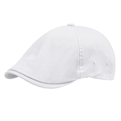 oonui Schiebermütze Herren Twill Cotton Ivy Flat Cap Herren Damen Casual Driver Cabbie Elastische Verstellbare Boina Baskenmützen Für Herren Frühling Sommer,Weiß,57-60Cm von oonui