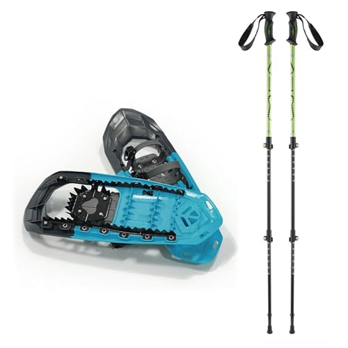 outdoorer SnowClimber Schneeschuhe mit Ratschenbindung und Steighilfe in Blau – 25 Zoll-Schneeschuhe mit Ferrino Aluminium-Trekkingstöcken (inklusive Winterteller) von outdoorer