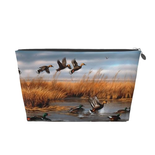 Reise-Kulturtasche aus Leder mit Reißverschluss, Motiv: Jagd und fliegende Wildente, Kosmetiktasche für Damen, kleine Make-up-Tasche für die Handtasche, tragbare Reise-Kosmetiktasche, Geschenktasche f Reise-Kulturtasche aus Leder mit Reißverschluss, Motiv: Jagd und fliegende Wildente, Kosmetiktasche für Damen, kleine Make-up-Tasche für die Handtasche, tragbare Reise-Kosmetiktasche, Geschenktasche f von peiyeety