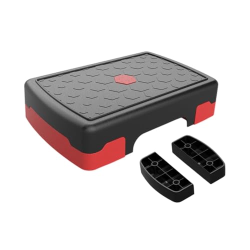 perfk Aerobic-Stepper, Workout-Stepper, multifunktionales, platzsparendes Balance Board, Übungs-Step-Plattform für das Fitnesstraining im Fitnessstudio, Rot Schwarz mit Riser von perfk