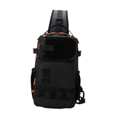 perfk Angelgerät-Tasche, Schultertasche, multifunktionaler Brust-Rucksack, leicht, wasserdicht, für Laufen, Reisen, Wandern, Sport, Schwarz von perfk