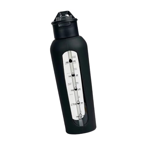 perfk Glaswasserflasche, Wasserkrug, tragbare Sportflasche mit großem Fassungsvermögen, Trinkflasche für Reisen, Fitnessstudio, Rucksackreisen, Angeln, Schwarz von perfk