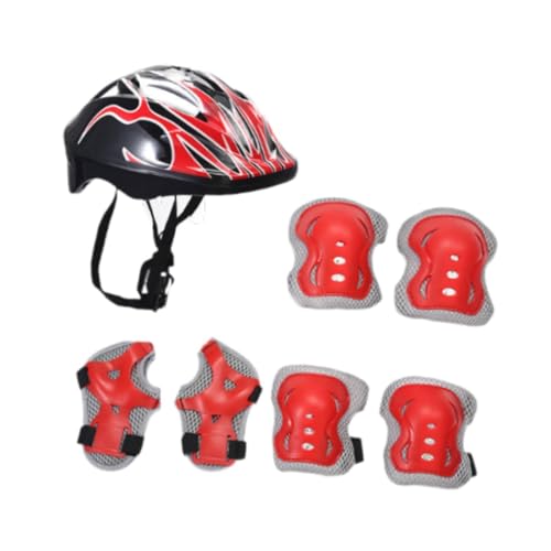 perfk Kinder-Fahrradhelm, Fahrradhelm mit Knieschützern, Skating-Helm für Rollschuh, Radfahren, Skateboard, Sport, Inline-Skating, Schwarz Rot von perfk