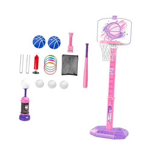 perfk Kinderbasketball -Hoop und T -Ball -Set mit Bällen und Pumpen -Interaktionsspielspielzeugen, Rosa von perfk