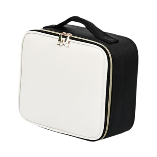perfk Reise-Make-up-Tasche mit LED-Spiegeln, Make-up-Koffer mit beleuchtetem Spiegel, 3 Farbeinstellungen, Kosmetikkoffer mit Reißverschluss, Weiß von perfk
