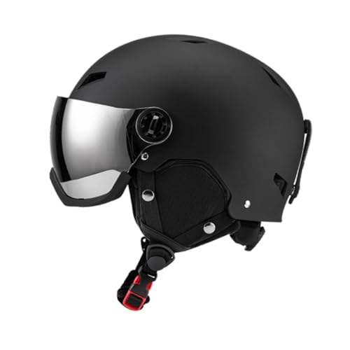 perfk Snowboardhelm, Skihelm, Skateboarding, Schlagfestigkeit, Outdoor für Männer und Frauen, Ohrenschützer, Schneehelm, Helm mit Schutzbrille, XL Schwarz von perfk