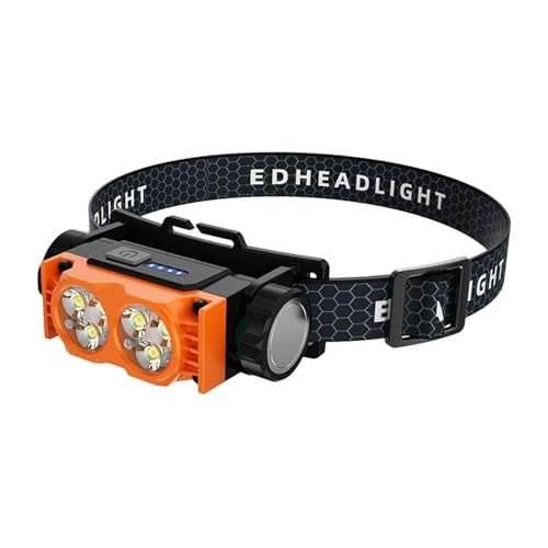 perfk Wiederaufladbare LED-Stirnlampe, Stirnlampe mit USB-Aufladung, superhelle tragbare Taschenlampe, LED-Stirnlampe für den Außenbereich zum Wandern, Orange von perfk