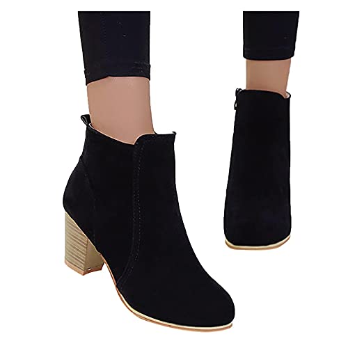 gummistiefel damen halbhoch, Damen Stiefeletten Ankle Boots mit Blockabsatz Retro-Stil Kurze Stiefel Spitzschuh High Heel Schuhe Schnürsenkel Frauen Bequem Spitzschuhe Kurze Stiefeletten Herbst Winter von pitashe_Bekleidung