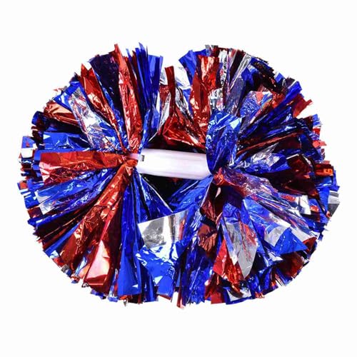 plplaaoo Cheerleading-Pompons, supergroßer Tanz-Doppelkopf-Blumenball, Kunststoff-Pompons mit rutschfestem Griff, Cheerleader-Aerobic-Pompons für Tanzpartys, Schulsportwettbewerbe (Blue Silver red) von plplaaoo