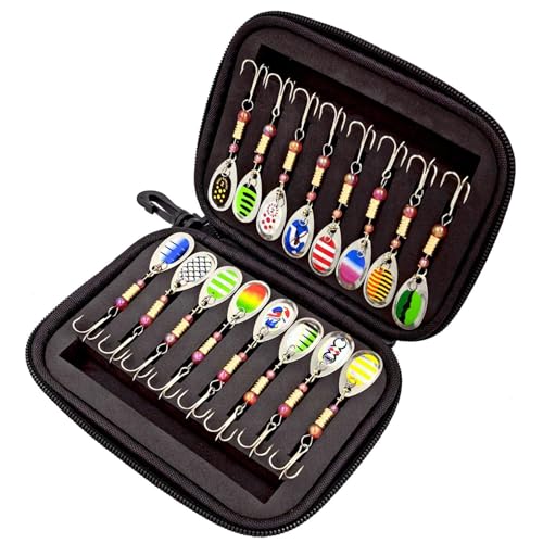 plsyyuw Angellöffel, Angelköder Barsch,Löffelköder aus Metall - 16x Metall-Spinner-Köder-Set mit Tragetasche, Wasser-Spinner-Köder, Barsch-Angelköder, Forellen-Spinner-Köder mit Tackle-Box von plsyyuw