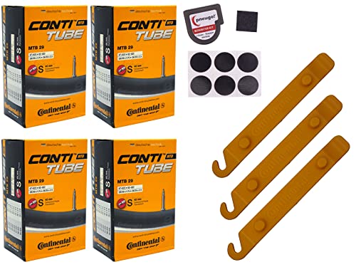 4X Fahrrad-Schlauch Continental MTB 29 Zoll 57-622 (29x2.25) Sclaverand-Ventil 42mm +3X Conti Reifenheber +pneugo! Reparatur-Kit von pneugo!