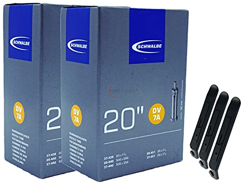 pneugo! Set 2 x Schwalbe Fahrradschlauch 20 Zoll Blitzventil 28-440/37-451 DV7A + 3 Reifenheber von pneugo!