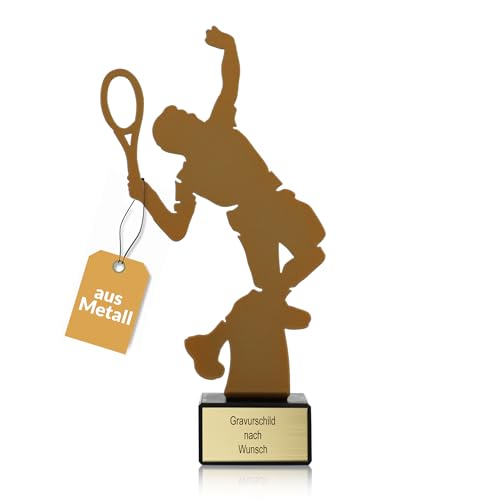 Pokal-Fabrik - Goldener Tennis Pokal 21 cm aus Metall mit Gravur - Geschenk-Trophäe mit Tennis-Silhouette & Steinsockel - Personalisiertes Geschenk - Wanderpokal Tennis Zubehör Pokal-Fabrik - Goldener Tennis Pokal 21 cm aus Metall mit Gravur - Geschenk-Trophäe mit Tennis-Silhouette & Steinsockel - Personalisiertes Geschenk - Wanderpokal Tennis Zubehör von pokal-fabrik.de
