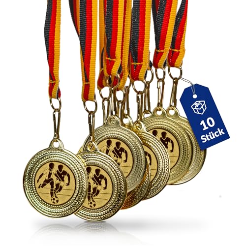 pokal-fabrik.de - Fußball-Medaillen 10er Set Metall - Fussballmedaille golden zum Umhängen für Siegerehrungen - Medaillen Kinder mit Deutschlandband & Emblem für Vereine & Turniere pokal-fabrik.de - Fußball-Medaillen 10er Set Metall - Fussballmedaille golden zum Umhängen für Siegerehrungen - Medaillen Kinder mit Deutschlandband & Emblem für Vereine & Turniere von pokal-fabrik.de