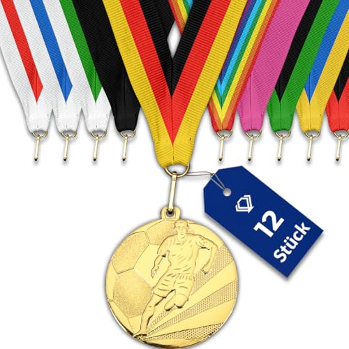 pokal-fabrik.de - Fussball-Medaillen 12 Stück Set Metall mit Wunschtext - Fussballmedaille golden zum Umhängen für Siegerehrungen - Medaillen Kinder mit Band nach Wahl für Vereine & Turniere pokal-fabrik.de - Fussball-Medaillen 12 Stück Set Metall mit Wunschtext - Fussballmedaille golden zum Umhängen für Siegerehrungen - Medaillen Kinder mit Band nach Wahl für Vereine & Turniere von pokal-fabrik.de
