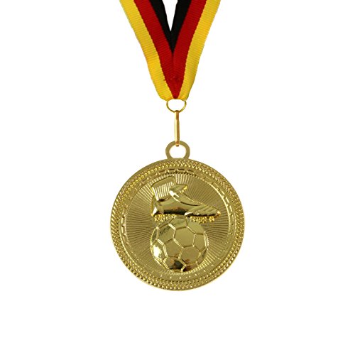 pokalspezialist 10 Stück 7 cm extra große und schwere Medaille Fußball Gold inklusive Band von pokalspezialist