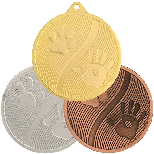 pokalspezialist 10 Stück Gold Medaille Hunde Hundepfoten 50 mm Stahl von pokalspezialist