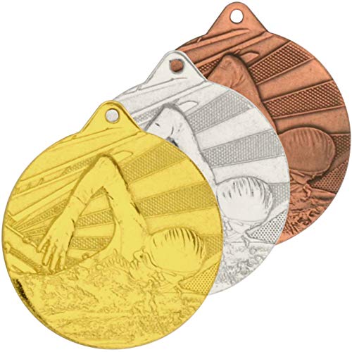 pokalspezialist 10 Stück Medaille Schwimmen 2 Medaillen 50 mm rund Bronze von pokalspezialist