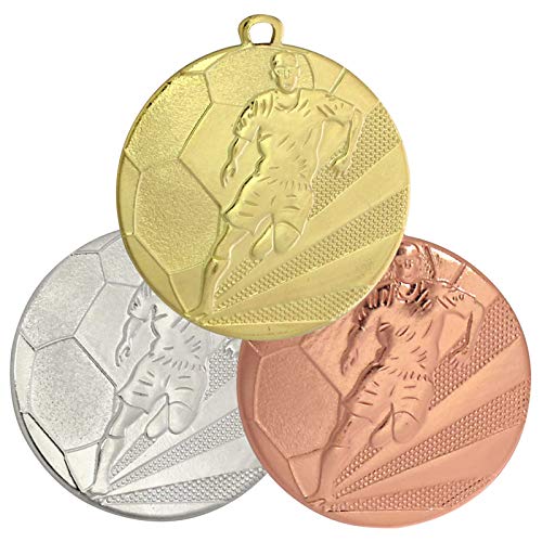 pokalspezialist 10 Stück Medaille Silber Fußball aus Stahl 50 mm x 3 mm von pokalspezialist