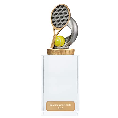 pokalspezialist Pokal, Trophäe Tennis mit Glassockel 16cm hoch Größe M mit Gravur von pokalspezialist