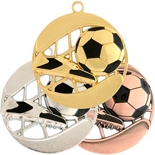 pokalspezialist Set Fußball Medaille BENTE XXL 70 mm schwer je 1 Gold, Silber und Bronze von pokalspezialist