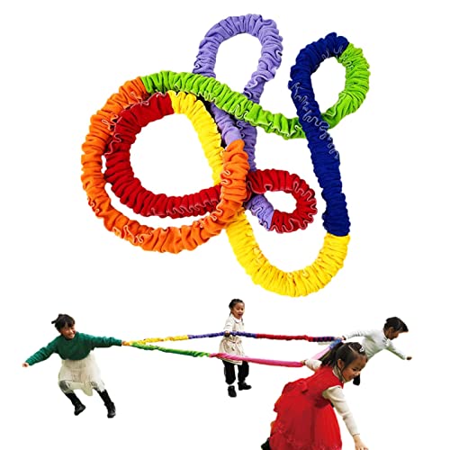 pologmase Elastisches Seil,Vier-Richtungs-Design Outdoor Kids Elastic Team Band - Color Sports Rainbow Laufring, Sportgeräte für sensorisches Training von pologmase