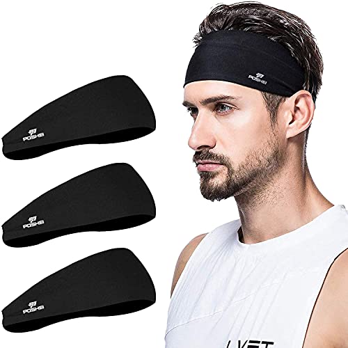 poshei Herren-Stirnband, Schweißband und Sport-Stirnband für Laufen, Radfahren, Yoga, Basketball – dehnbar, feuchtigkeitsableitend, Unisex-Haarband von poshei