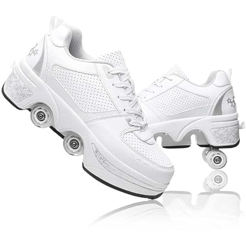 Schuhe mit Rollen für mädchen, Schuhe Rollschuhe, Skateboardschuhe für mädchen Jungen, Roller Schuhe Verstecktes Rollen, Multifunktionale 4 Rad Schuhe für Männer Frauen und Kinder von preyrocbirds