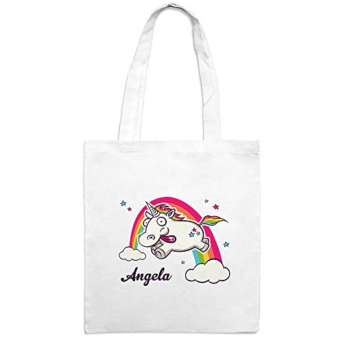 Jutebeutel mit Namen Angela - Motiv Verrücktes Einhorn - Farbe weiß - Stoffbeutel, Jutesack, Hipster, Beutel Jutebeutel mit Namen Angela - Motiv Verrücktes Einhorn - Farbe weiß - Stoffbeutel, Jutesack, Hipster, Beutel von printplanet