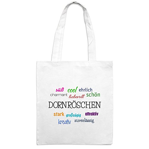 Jutebeutel mit Namen Dornröschen - Motiv Positive Eigenschaften - Farbe weiß – Stoffbeutel, Jutesack, Hipster, Beutel von printplanet