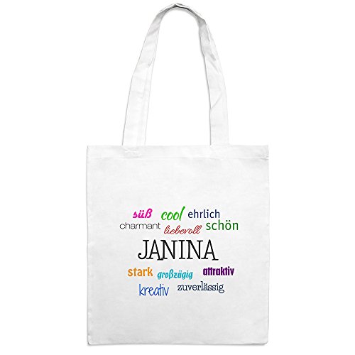 Jutebeutel mit Namen Janina - Motiv Positive Eigenschaften - Farbe weiß – Stoffbeutel, Jutesack, Hipster, Beutel Jutebeutel mit Namen Janina - Motiv Positive Eigenschaften - Farbe weiß – Stoffbeutel, Jutesack, Hipster, Beutel von printplanet
