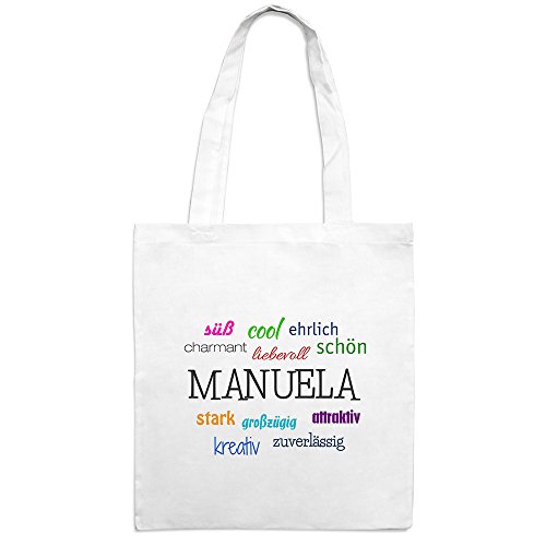 Jutebeutel mit Namen Manuela - Motiv Positive Eigenschaften - Farbe weiß – Stoffbeutel, Jutesack, Hipster, Beutel Jutebeutel mit Namen Manuela - Motiv Positive Eigenschaften - Farbe weiß – Stoffbeutel, Jutesack, Hipster, Beutel von printplanet