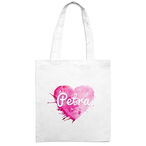 Jutebeutel mit Namen Petra - Motiv Painted Heart - Farbe weiß – Stoffbeutel, Jutesack, Hipster, Beutel von printplanet