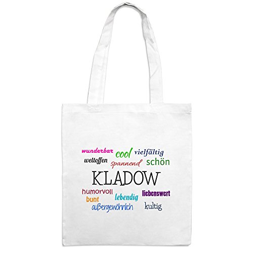 Jutebeutel mit Stadtnamen Kladow - Motiv Positive Eigenschaften - Farbe weiß – Stoffbeutel, Jutesack, Hipster, Beutel von printplanet