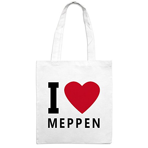 Jutebeutel mit Stadtnamen Meppen - Motiv I Love - Farbe weiß - Stoffbeutel, Jutesack, Hipster, Beutel von printplanet