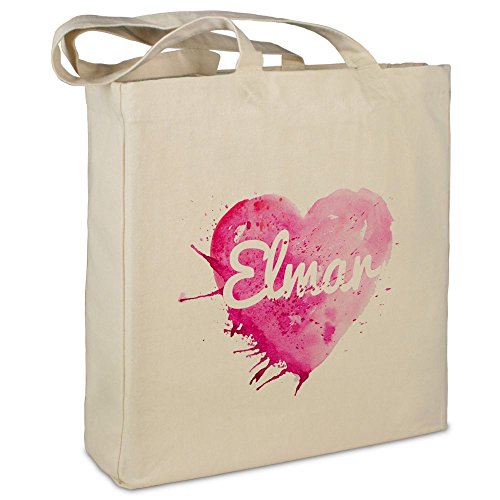 Stofftasche mit Namen Elmar - Motiv Painted Heart - Farbe beige - Stoffbeutel, Jutebeutel, Einkaufstasche, Beutel von printplanet